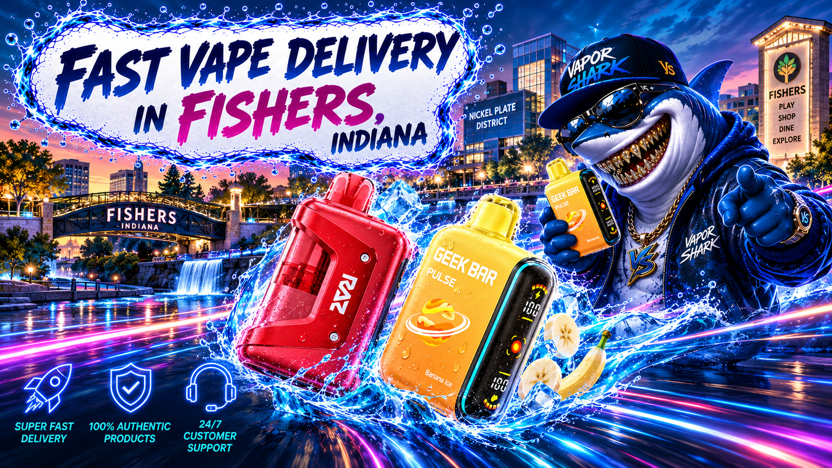 ZOVI and Geek Bar Pulse Banana Ice vape devices with bold neon design
