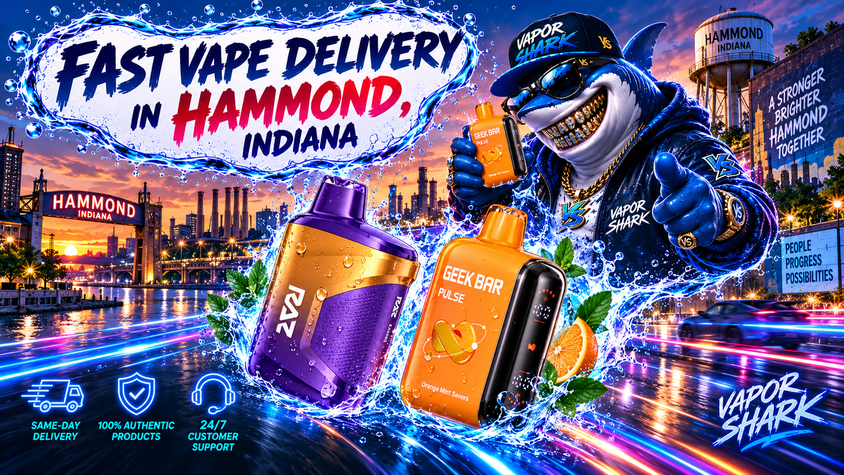 RAZ and Geek Bar Pulse Orange Mint Savers vape devices with vibrant design and dynamic splash effects