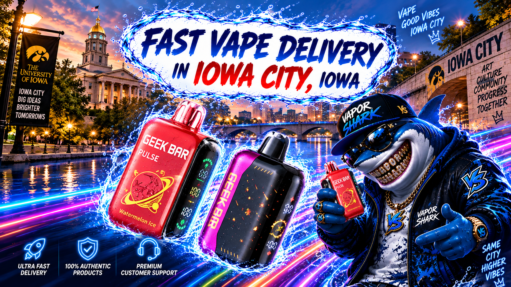 GEEK BAR Pulse Watermelon Ice and black-purple vape devices with sleek colorful design and dynamic splash effects