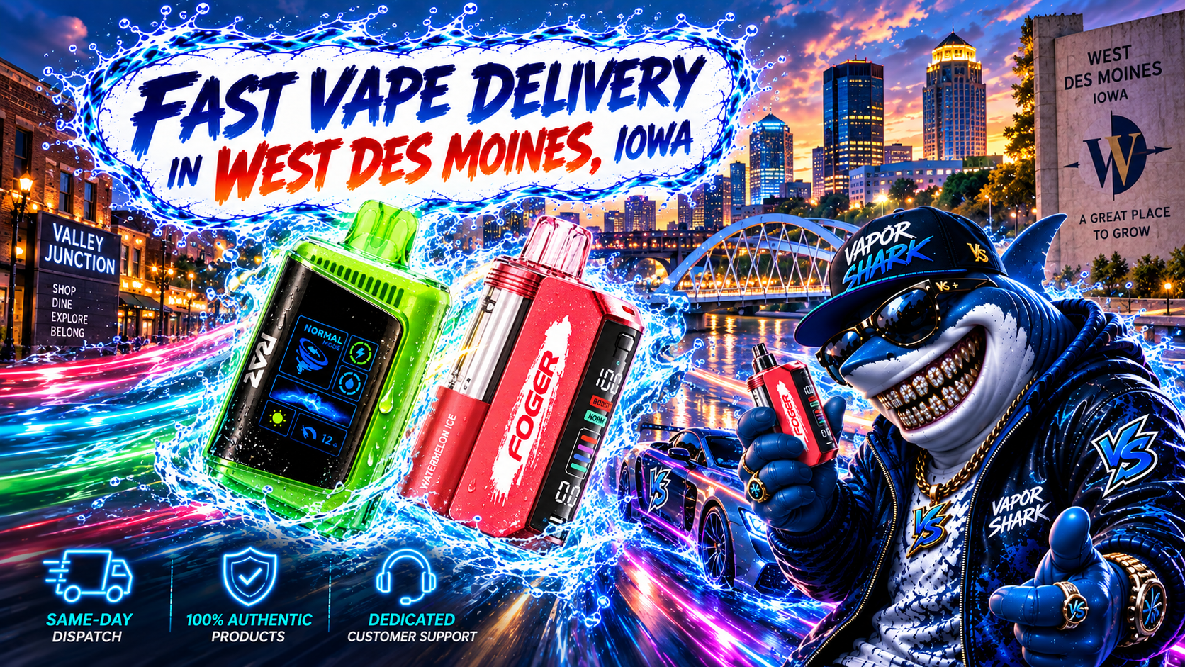 FOGER and RAZ vape devices with sleek colorful design and dynamic splash effects