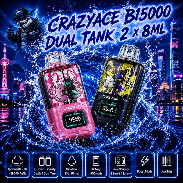 CRAZYACE B15000 Dual Tank 2 x 8ml - CRAZYACE Vapes