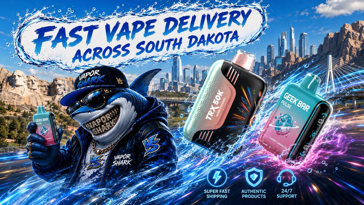 Geek Bar Pulse and TRX 50K disposable vapes with water splashes and dynamic energy effects highlighting a bold product display